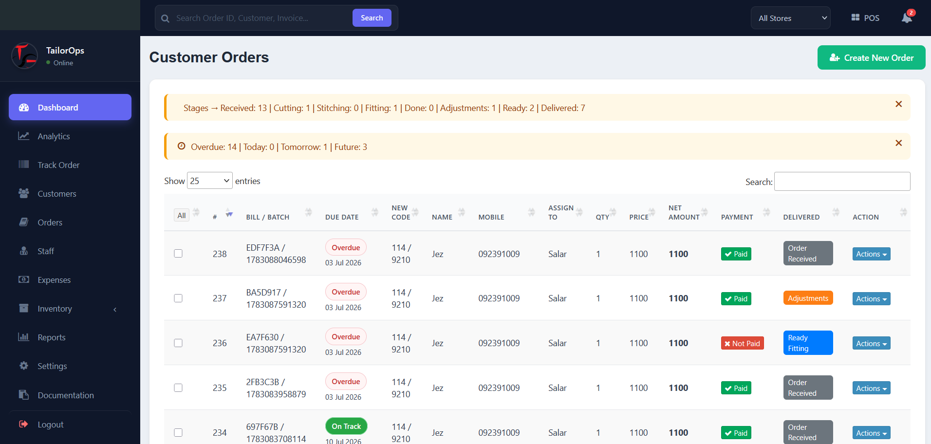 Monitor every garment from measurement to delivery